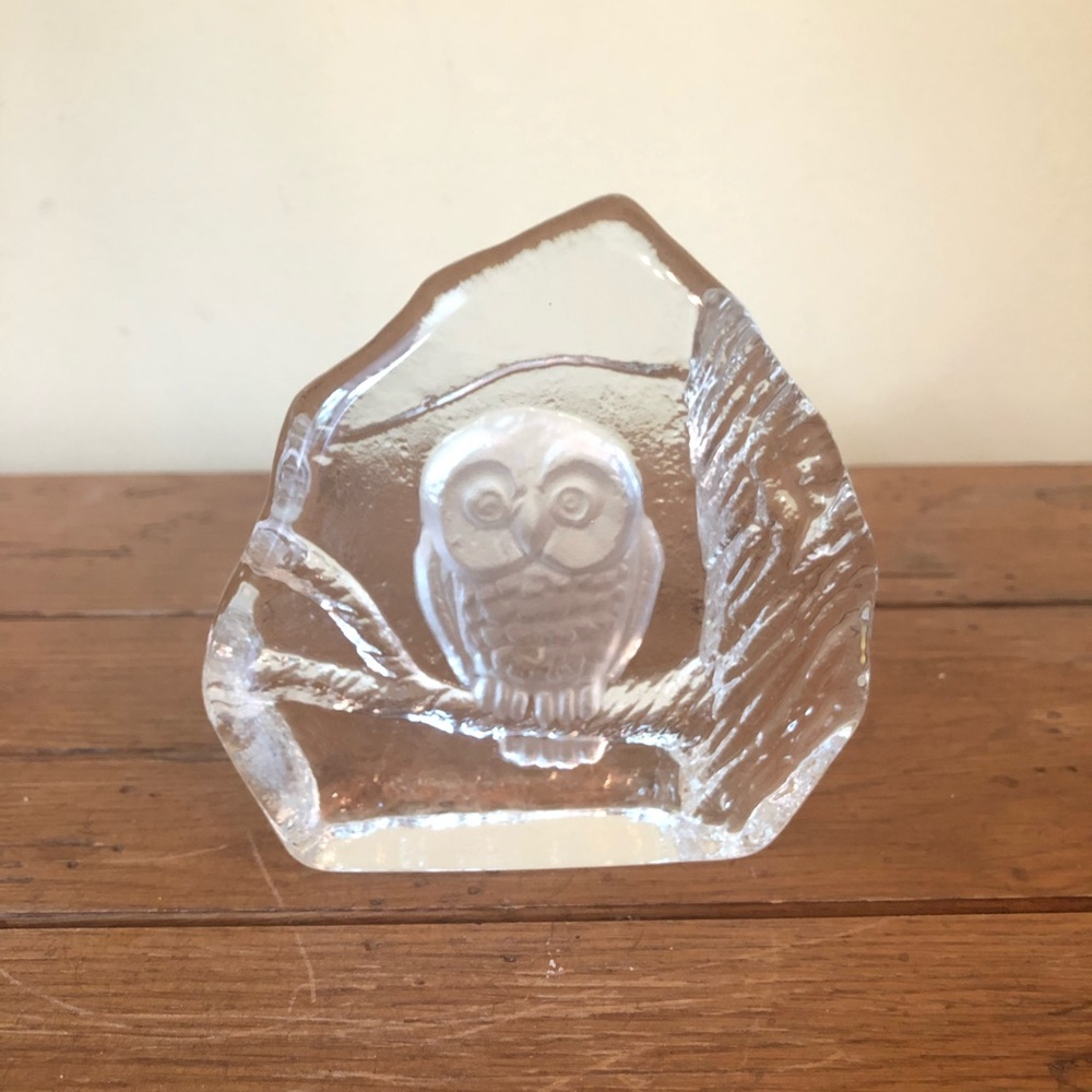 Vintage Glass Owl Paperweight